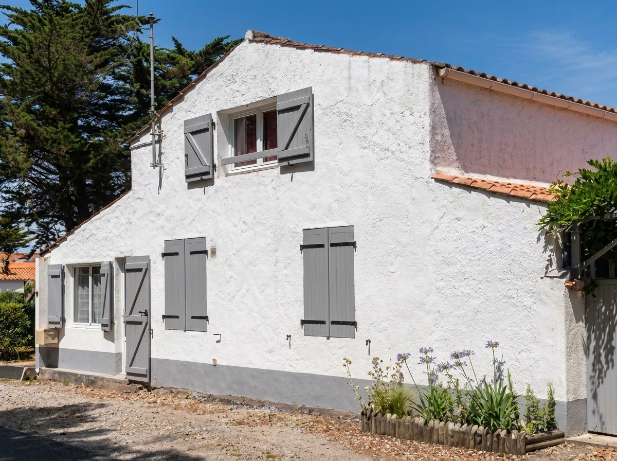 Façade de bâtiment ancien en pierre de taille et moellons avec encadrements en briques rouges